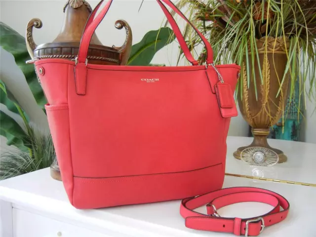 Nwt Coach Scarlet Red Saffiano Leather Baby Diaper Convertible Travel Tote $398