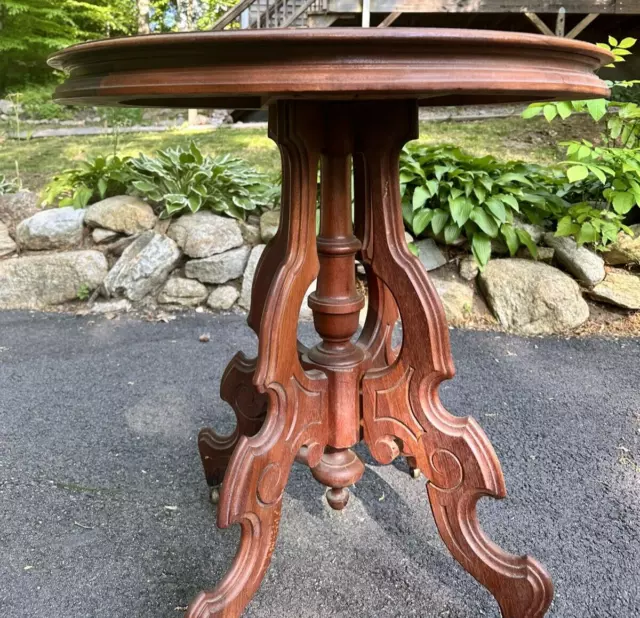 Antique Oval Eastlake Carved Entrance Side Parlor Table 28" x 22" Antique Oval Eastlake Carved Entrance Side Parlor Table 28" x 22"