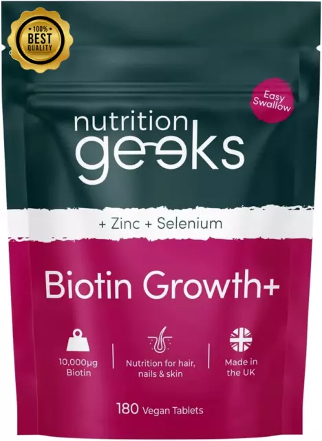 NUTRITION GEEKS HAIR Growth-180 Tablets Zinc & Selenium-Biotin 10000 ...