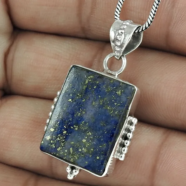 Naturel Lapis Lazuli Pierre 925 Pendentif Argent Massif Bohémien pour Filles D3