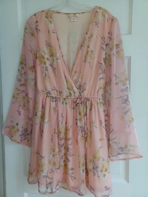 Band of Gypsies BOG Collective mini dress M pink floral floaty coquette sleeves
