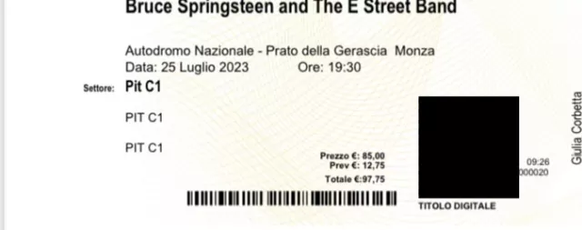 Vendo nr. 3 (tre) Biglietti per Concerto Bruce Springsteen MONZA