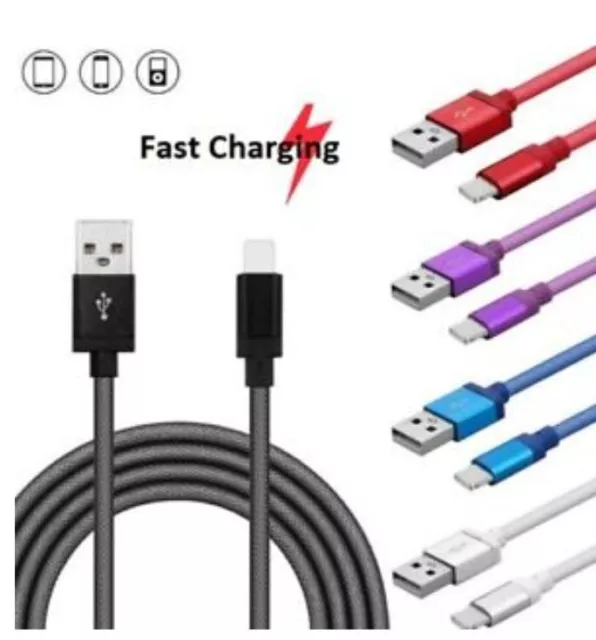 1m 2m 3m Long Charger for iPhone 13 12 11 XR 6 7 8 Braided USB Data Lead cable