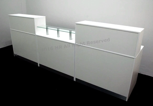 Reception Desk Counter Riser RECEPTION DESK GLASS SHELF UNIT 2 RISERS 3m STRAIGHT RECEPTION DESK FOR ...
