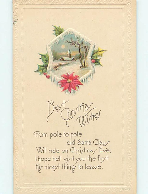 Divided-Back christmas POINSETTIA FLOWER & CHURCH IN WINTER SCENE o4295
