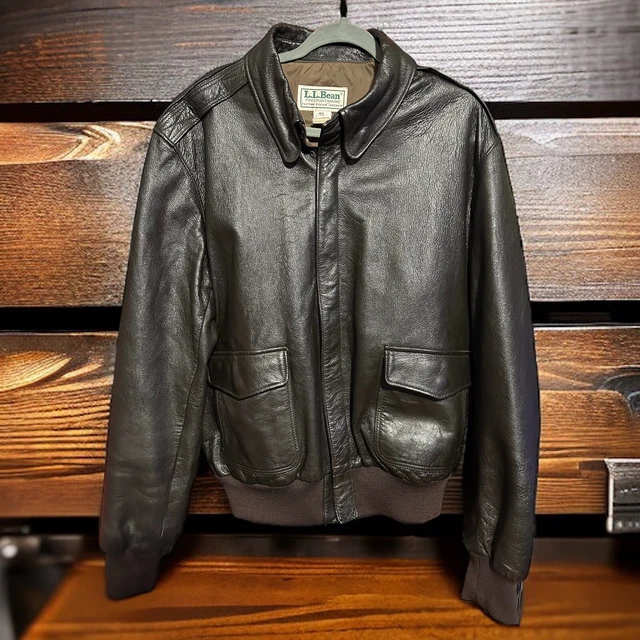 VTG LL BEAN Goatskin Leather Jacket Size 46 (XL) Flight A2 Bomber