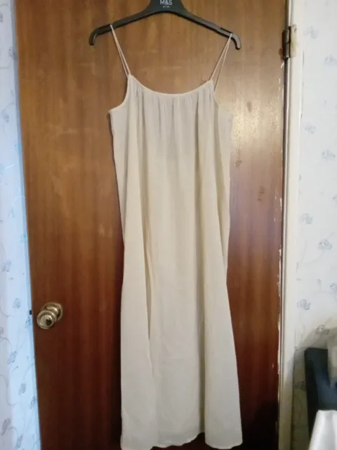 M&S Long Maxi Strappy Slip Dress Sun Beach  Cover Up Sand Colour Size 12 Btwt