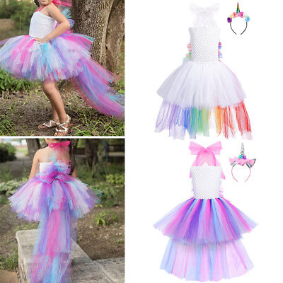 Girls Kids Baby Rainbow Tulle Tutu Costume Party Fancy Dress Princess Outfits