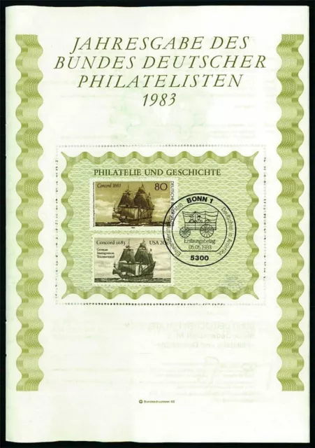 JAHRESGABE BDPH 1983 BLOCK-GEDENKBLATT 5 USA IMMIGRATION SCHIFFE CONCORD u504