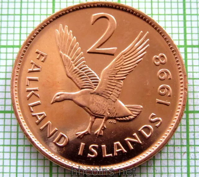 FALKLAND ISLANDS Elizaabeth II 1998 2 PENCE, UPLAND GOOSE, UNC