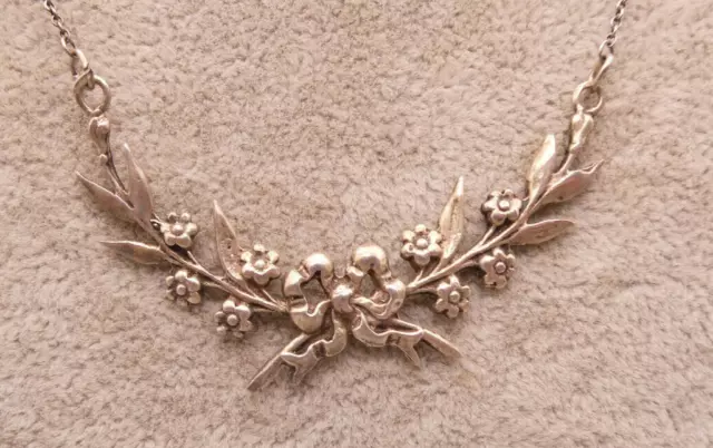 Halskette Collier Silber 835 exclusives antikes Prachtstück Blumen Girlanden
