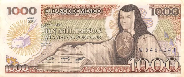 Mexico  1000  Pesos  19.7.1985  Series XF  Prefix  W  Circulated Banknote WH2
