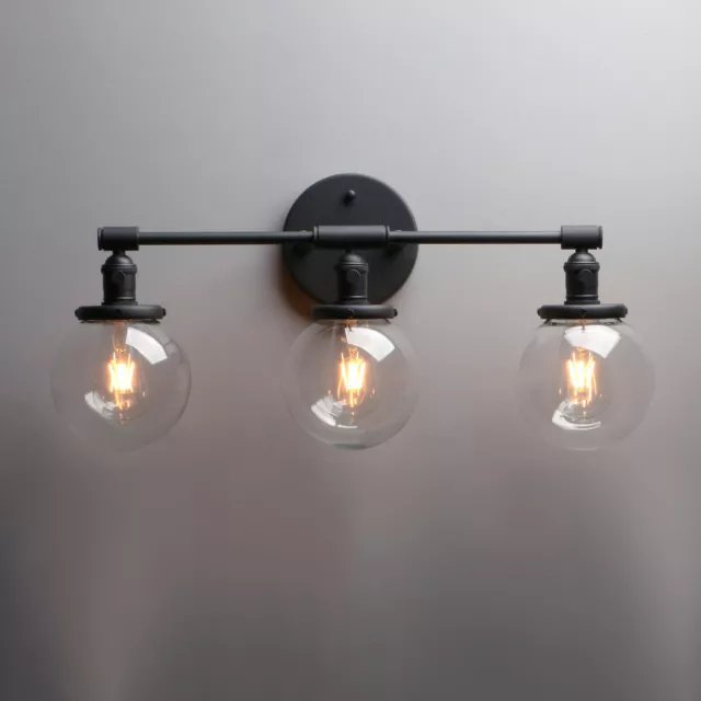 Pathson Vintage Industrial Triple Arm Wall Lamp Globe Shade Wall Sconce Light