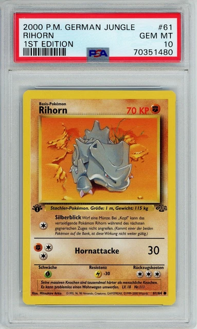 2000 Pokemon German Jungle Rihorn 1st Edition #61/64 GEM MINT PSA 10
