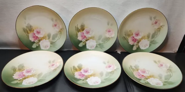 Set Of 6 RS Germany Dessert Plate Pink Rose Floral Pattern Gold Trim 6 1/2 "