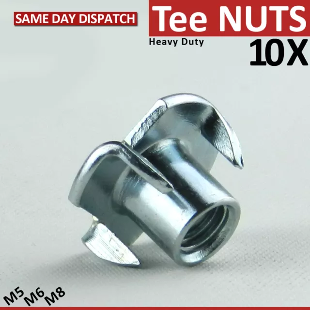 10 Tee Nuts 4 Pronged T-Nuts Tee Nut Captive Heavy Duty M4 M5 M6 M8 M10 Screws