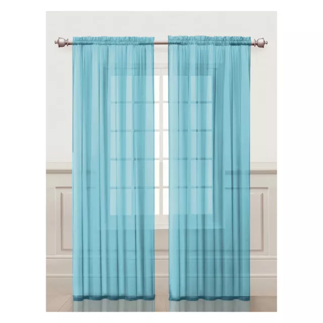 Blue Sheer Window Curtain Panel 2Pc Set: Silky Chiffon, 55in x 84in