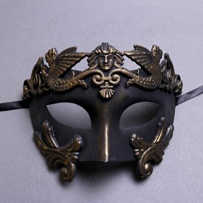 Men Masquerade Mask Roman Greek Warrior Emperor Venetian Mask - Dark Gold Black