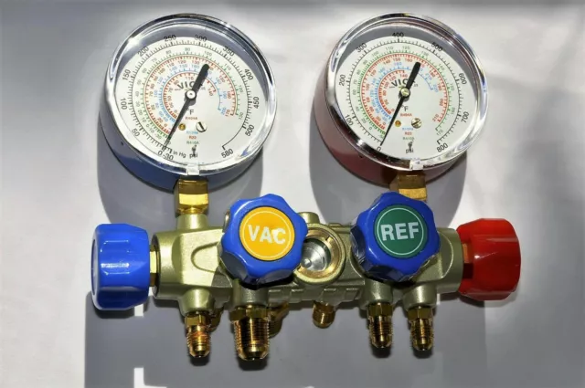 4-Way Manifold Gauge w/Hose Set R410a +HVAC Service Tool Charging Test Recovery 2