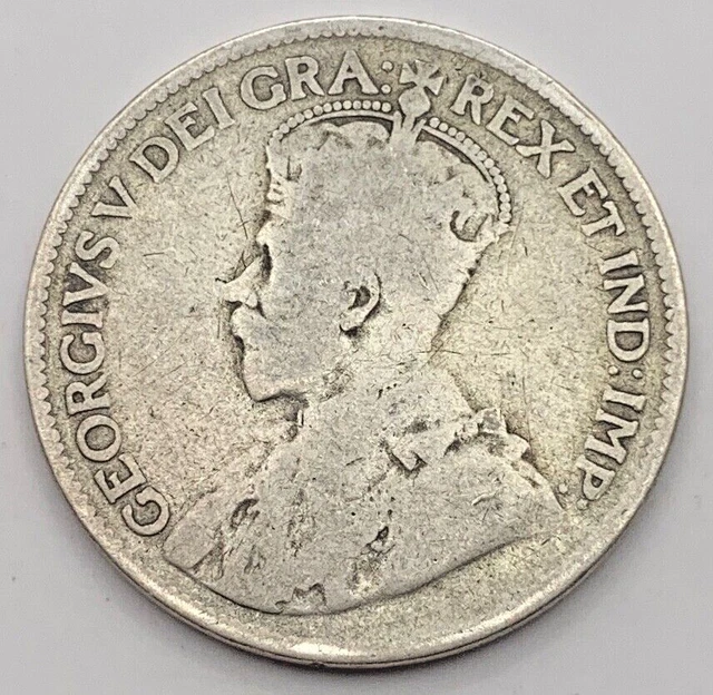 1917 Canada Silver (.925)  25 Cents- Silver Quarter- Free Shipping