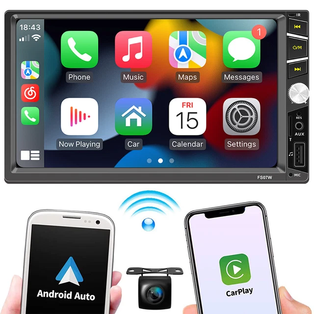 7& CAR STEREO Wireless Apple Carplay Android Auto 2 Din Bluetooth AM/FM