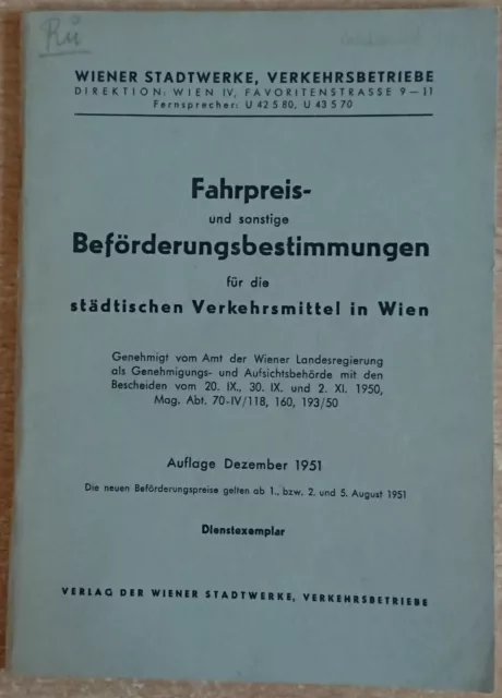 Fahrpreis-+ Beförderungsbestimmungen Straßenbahn Stadtbahn Autobus Obus Wien