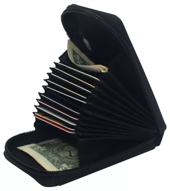 Genuine Leather Men Wallet Credit Card Holder RFID Blocking Zipper Pocket Thin