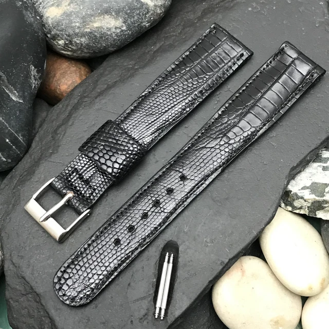 3/4 JB Champion Black Lizard Long Tapered Single-Keeper 1960s Vintage Watch Band