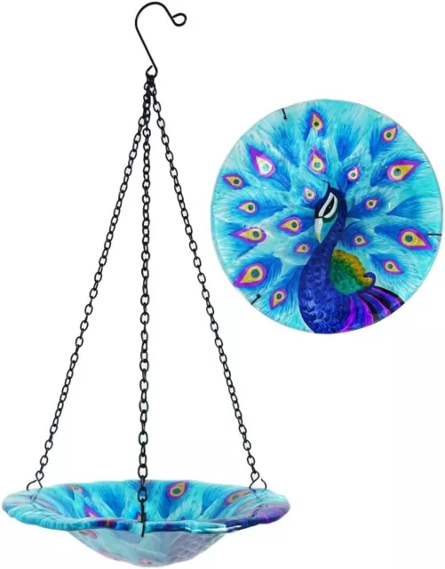 Comfy Hour Spring Is Here Collection 8" Glass Tray Metal Art Peacock Bird Feeder