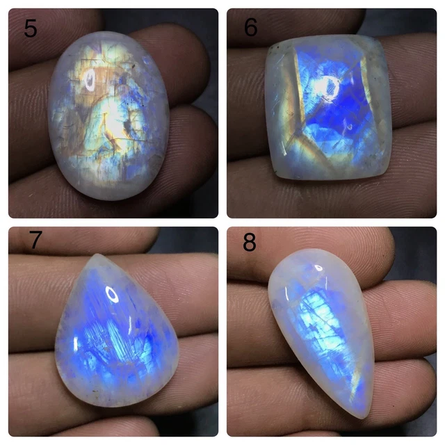 Supreme ! Natural Rainbow Moonstone Fire Cabochon  Loose Top Gemstone  AAA+ 2