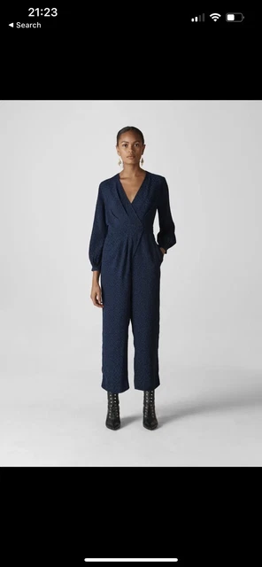 WHISTLES ANIMAL JACQUARD Wrap Jumpsuit UK NEW Navy Blue Leopard