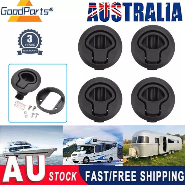 4 SETS RV Round Flush Pull Slam Hatch Latch Door Lock Deck Marine Boat Black AU