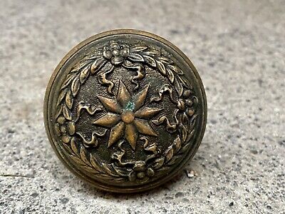 Large Heavy Antique Brass Victorian Entry Door Knob With Back Plate￼ Sun Design 3