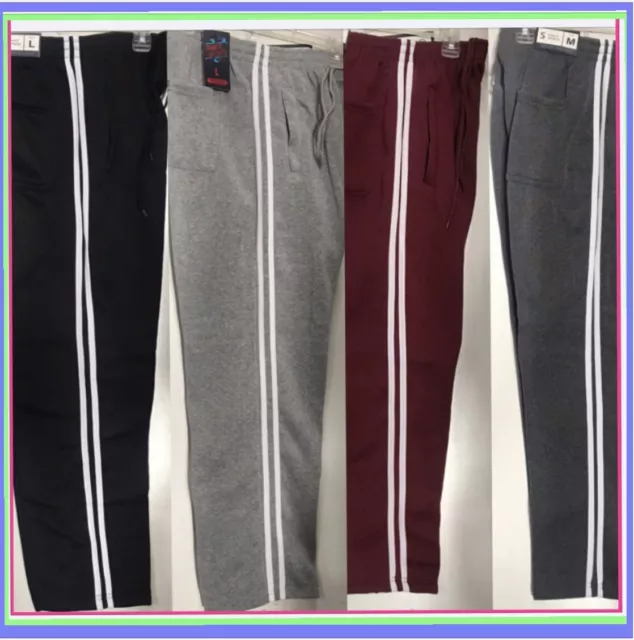 3 Pack Men Slim Fit Fleece 2 Stripe Lined Jogger Track Sweat pants GYM active