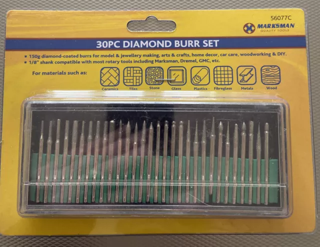 30pc Diamond Burr Bit Set Mini Rotary Drill Tool Dremel Burrs GMC Engraving