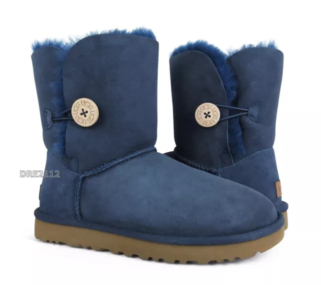 UGG Bailey Button II Navy Blue Suede Fur Boots Womens Size 5 -NIB-