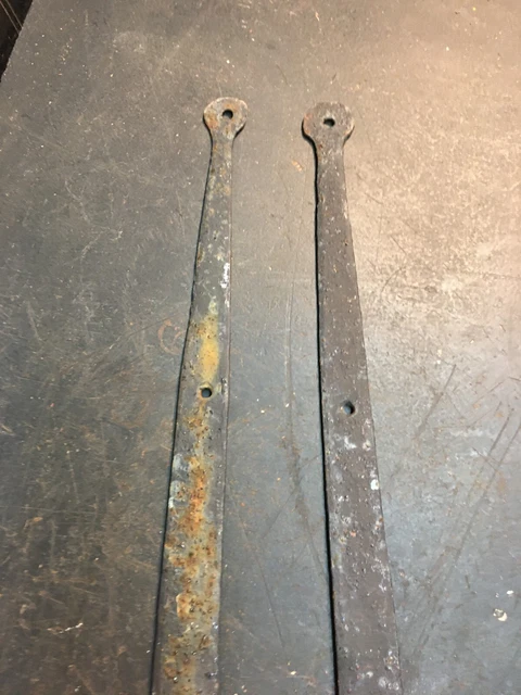 Antique Hand Forged Iron Barn Door Strap Hinges 37” Long x 2 in 3