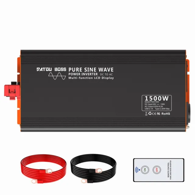 Reiner Sinus Spannungswandler 24V 230V Wechselrichter 1500W 3000W USB Typ-C