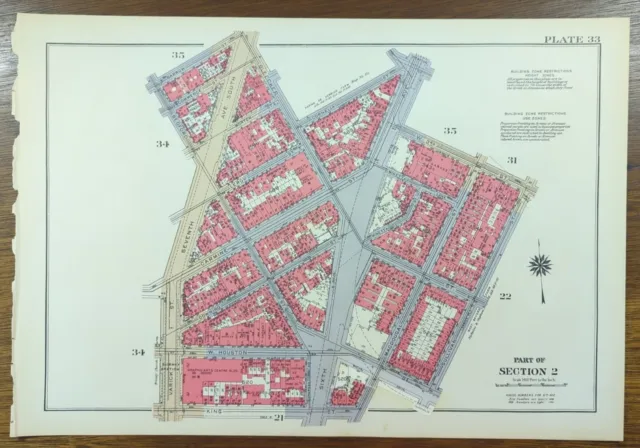 Vintage 1934 GREENWICH VILLAGE MANHATTAN NEW YORK CITY NY ~ GW BROMLEY Land Map