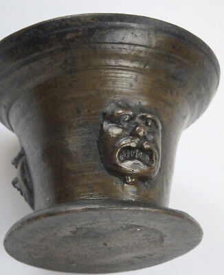 Originaler Mörser Bronze Frankreich Maskaron Grotesken Fratzen Um 1650 4