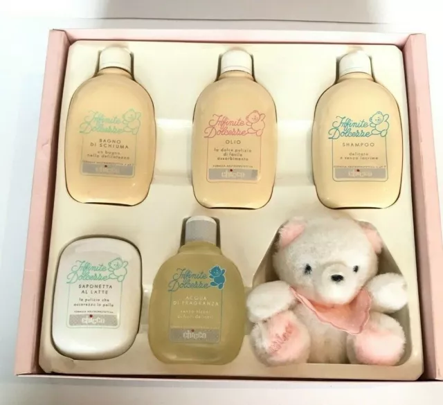 Chicco infinite dulcezze colonia jabón oso de peluche gran conjunto cosmético rosa vintage