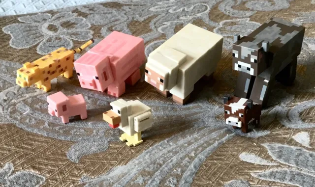 Lot of 6 OOP Minecraft Animal Figures - Pig Cow Sheep Tiger Chick Calf Piglet
