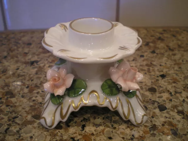 Porcelain Rose Candle Holder Gold Trim Germany Kaiser  Marked AK, Crown, 211/2 2