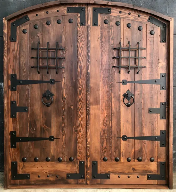 Rustic reclaimed solid lumber Double door wine room castle storybook w/ hardware