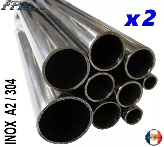 ( Lot de 2 Tubes ) Tube inox 20mm x 1,5mm x 1 Mètre Polimiroir inox 304 - A2
