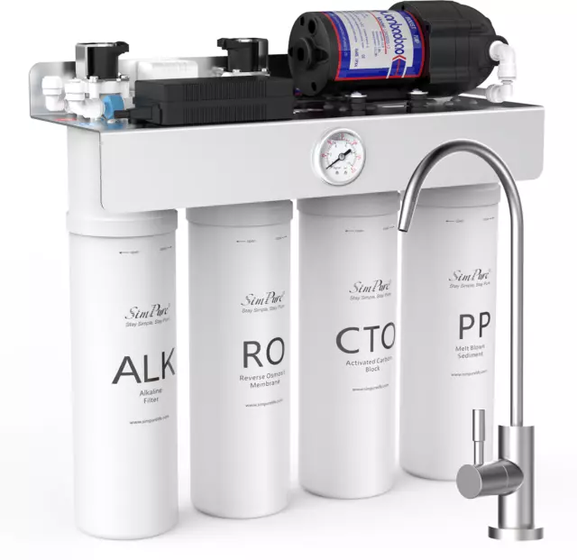 SimPure T1-400GPD 8 Stage UV Alkaline Reverse Osmosis RO Water Filter System PH+