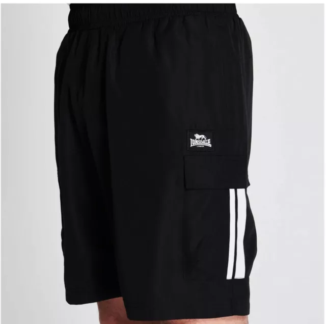 LONSDALE Mens 2 Stripe Cargo Shorts - Black - Size S & M - OZ STOCK!