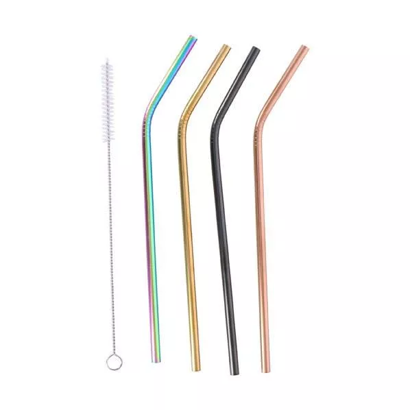 Alpina Coloured Reusable Stainless Steel Metal Drinking Straws Pack with Cleanin