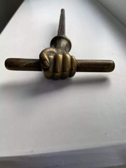 Antique Brass Hand Fist Safe Lever Door Pull Handle Rod. Great original item.