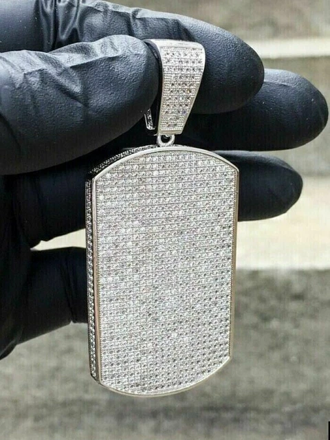 2 Ct Round Cut Simulated Diamond Dog Tag Pendant 14K White Gold Silver Plated Fn